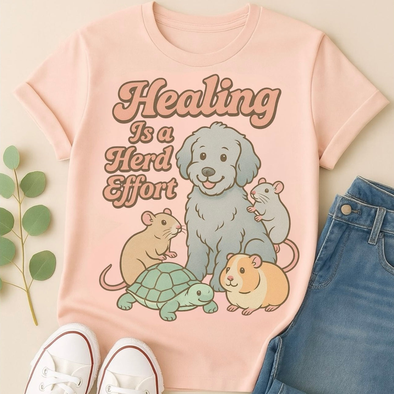 Healing Is a Herd Effort Tee – Lavender Landing Therapy Shirt