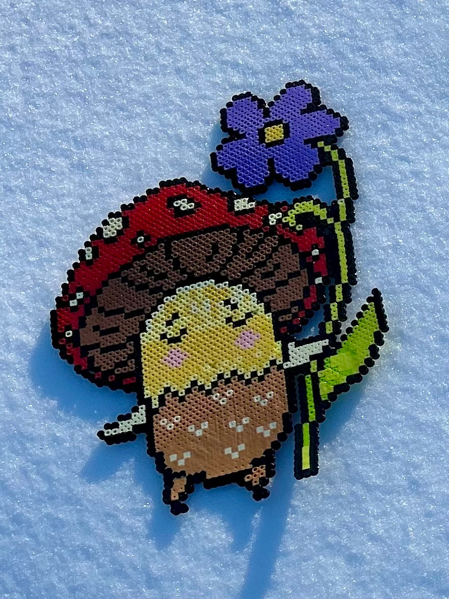 Woodland Sprout Fairy – Handcrafted Pixel Art Mushroom Charm